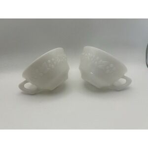 2-PC Vintage Hazel‎ Atlas Milk Glass Tea Coffee Cups Classy Elegant Party Decor